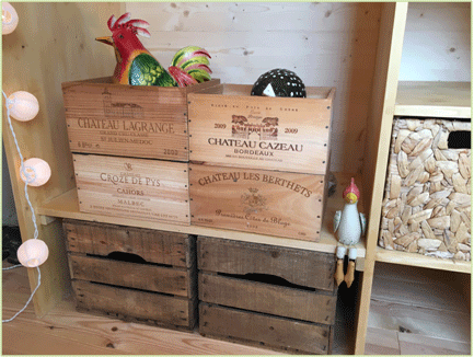 Rangements simples en caisses de pommes, caisses de vin, paniers …